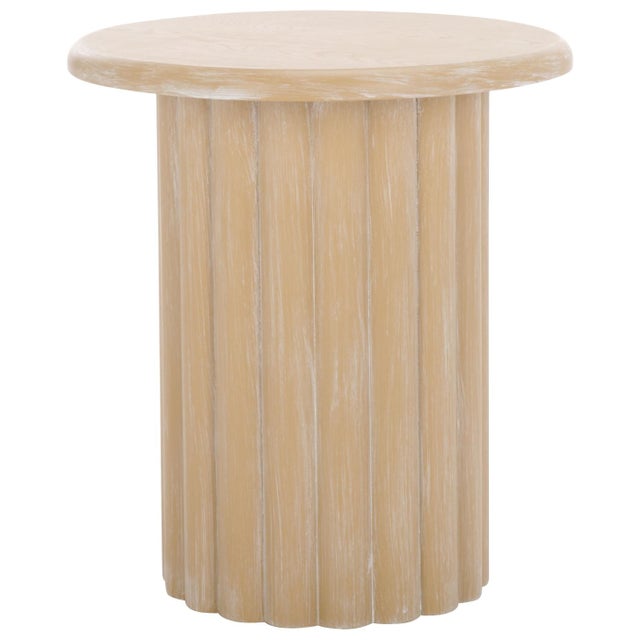 Wood Monka Round End Table in Bleached White For Sale - Image 7 of 7
