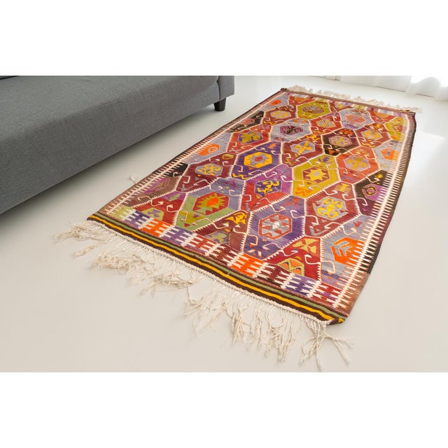 Mid 20th Century Handwoven Large Diamond Medallion Tribal Rug For Sale - Image 4 of 10