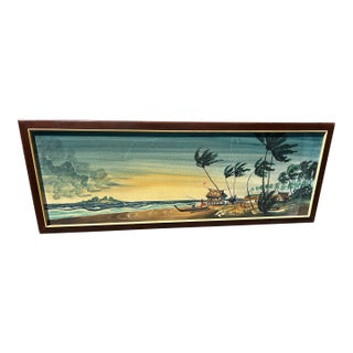 1960s VTG Carlo of Hollywood Polynesian Tiki Tropical Oil Painting MCM For Sale