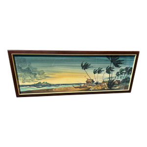 1960s VTG Carlo of Hollywood Polynesian Tiki Tropical Oil Painting MCM