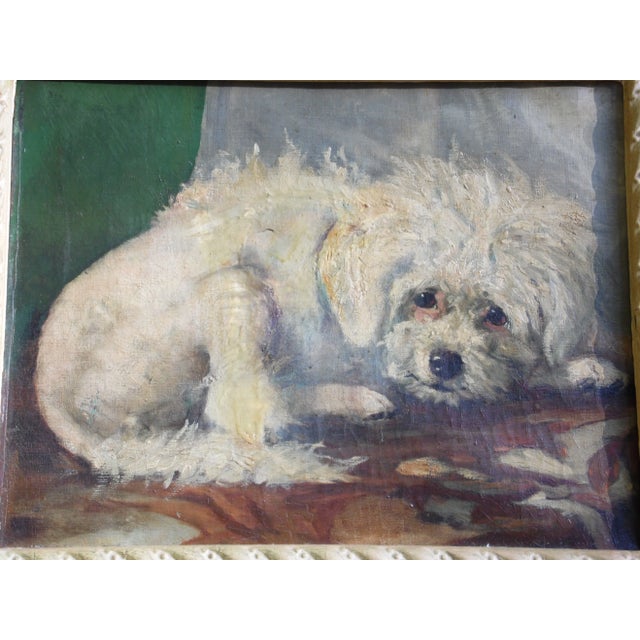 Beige Vintage Painting Oil on Canvas Dog Portrait Framed O/C For Sale - Image 8 of 10