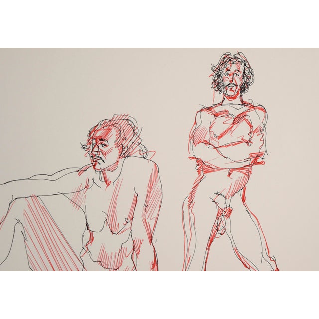 Three Poses - Original Male Nude Figurative Drawing on Paper For Sale - Image 4 of 8