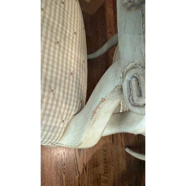 Set of 7 French Louis XVI Style Oval Back Dining Chairs – Distressed Painted Finish & Quilted Upholstery For Sale - Image 13 of 16