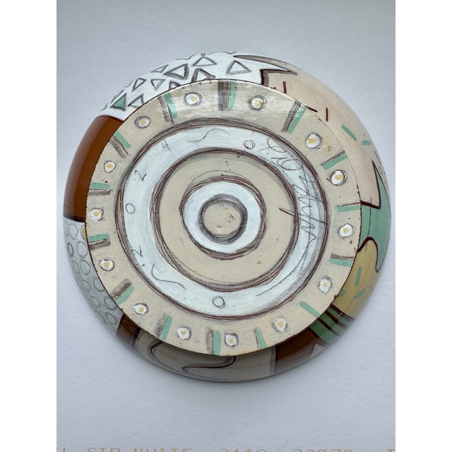 Earth Toned Hand Painted Wood Bowl For Sale - Image 12 of 12
