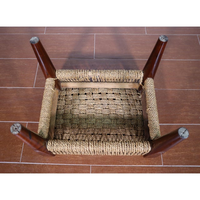 Wood Vintage Danish Style Woven Wood Peg Foot Stool 50's 60's Retro Mid Century Modern Eclectic Boho Bamboo Basket Weave Paper Cord For Sale - Image 7 of 7