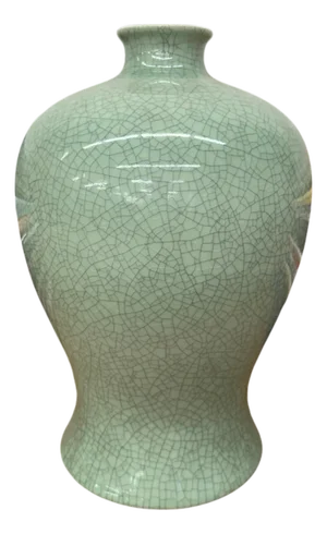 Light Green Crackle Ceramic Vase with Round Body