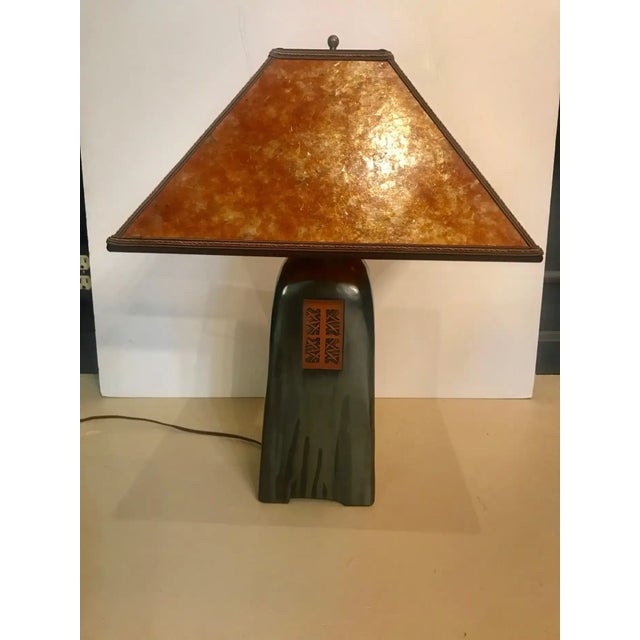 Handcrafted Onyx Glaze Lamp With Amber Mica Shade For Sale - Image 11 of 12
