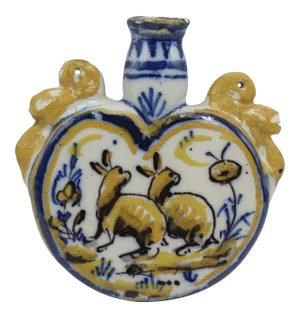 Antique French Faience Flask With Dog & Rabbits