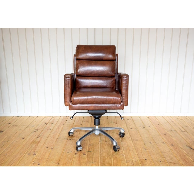 Mid-Century Modern Leather Executive Desk Swivel Chair in Cigar Leather by Timothy Oulton for Halo, 2010s For Sale - Image 3 of 18