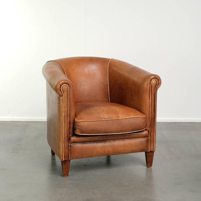 English Sheepskin Club Armchair in Light Cognac Color | Chairish