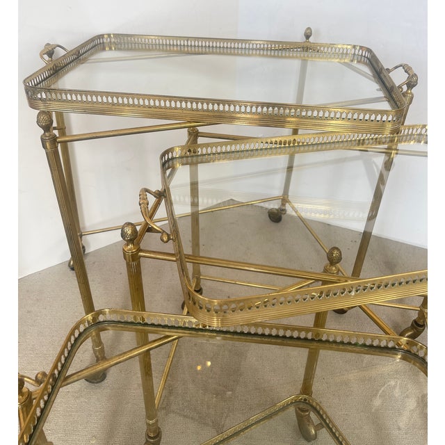 Metal French Neoclassical Style Nesting Bar Carts With Glass Shelves, Maison Bagues For Sale - Image 7 of 18
