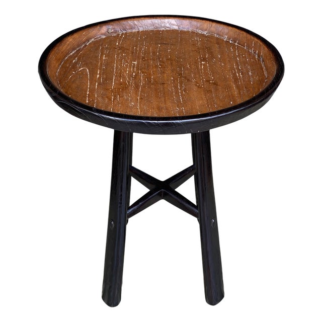 Andrianna Shamaris Midcentury Couture Antique Teak Wood Tray Side Table For Sale