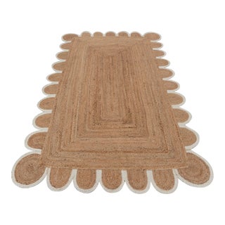 White Edge Trim Scallop Jute Rug 10x14 Ft. For Sale