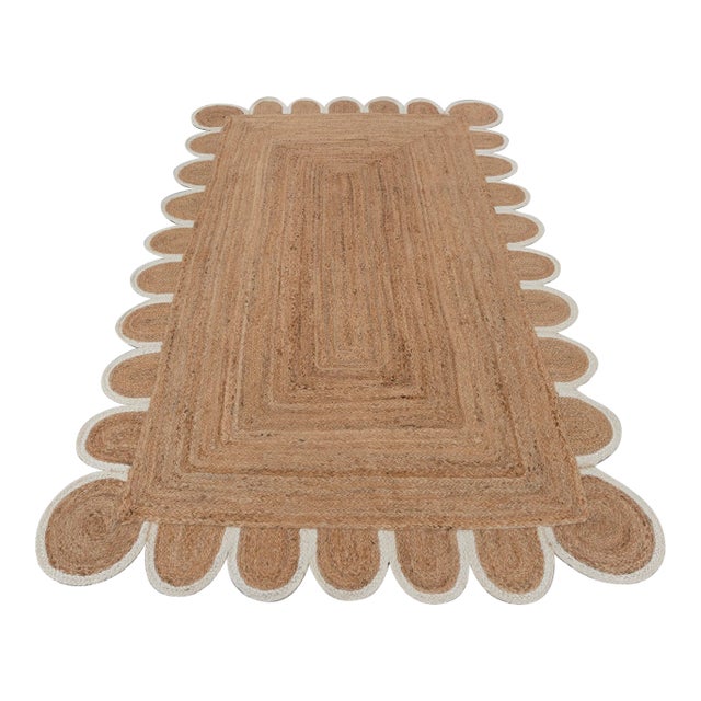 White Edge Trim Scallop Jute Rug 10x14 Ft. For Sale