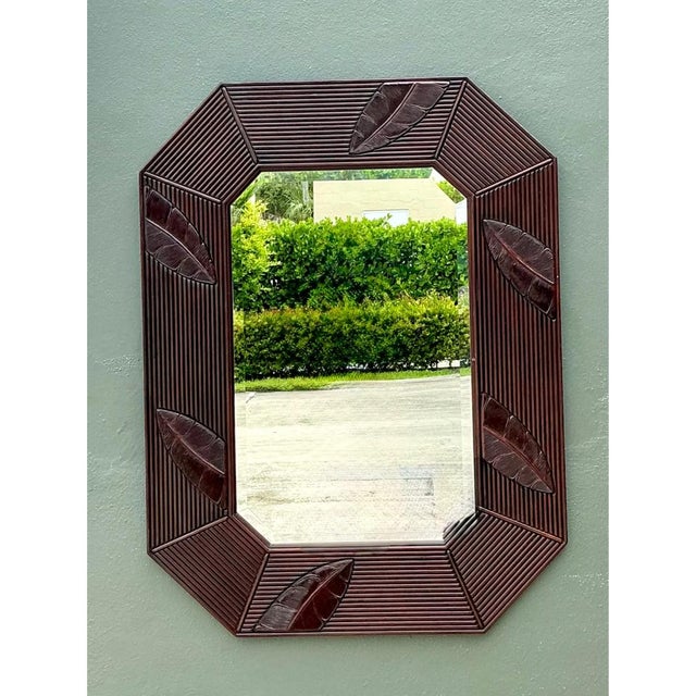 Mid 20th Century Vintage Octagonal Rattan Wall Mirror For Sale - Image 5 of 12