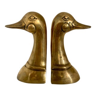 Mid-Century Brass Duck Head Bookends - a Pair For Sale