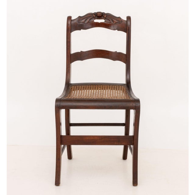 Victorian Victorian Mahogany Side Chair, Carved Floral Crest and Caned Seat For Sale - Image 3 of 9
