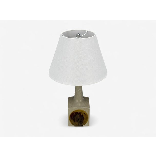 Mid-Century Modern Knabstrup Attribution, Beige Stoneware, Table Lamp, Denmark, 1960s For Sale - Image 3 of 9