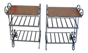 Mid Century Wrought Iron 3 Tier Tables - a Pair