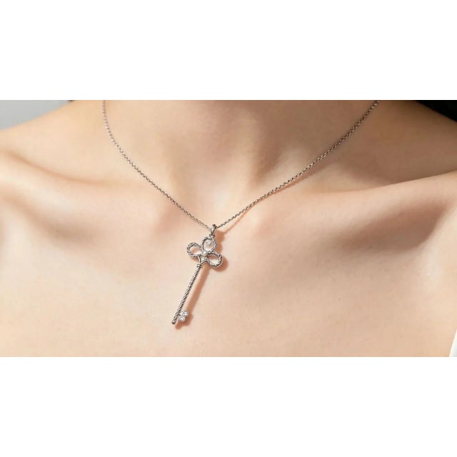 Art Deco Late 20th Century 14K White Gold Diamond Club Key Pendant Slide For Sale - Image 3 of 3