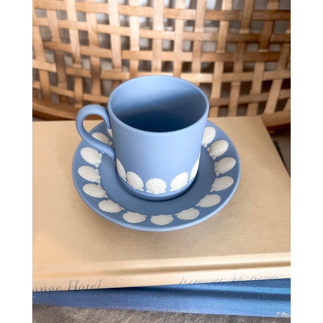 English Late 20th Century Wedgwood Jasperware Shell Motif Cup & Saucer — Collectors Society Edition For Sale - Image 3 of 6