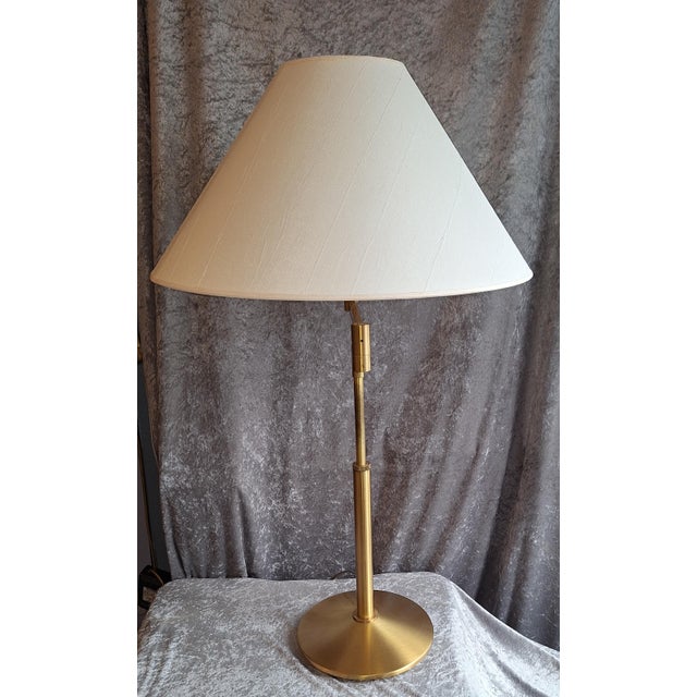 Vintage Table Lamp with Brass Base and Cream-White Fabric Shade, 1980s For Sale - Image 4 of 9