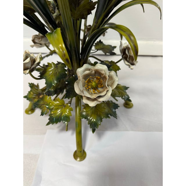 Italian Vintage Sculptural Italian Style Enameled Floral Coffee Table With Glass Top For Sale - Image 3 of 11