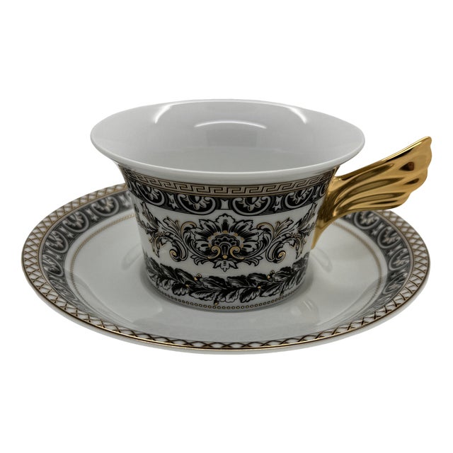 Marqueterie Tea Cup and Saucer by Versace for Rosenthal, 2017, Set of 2 For Sale