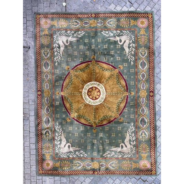 Exquisite large vintage savonnerie palace rug in the elegant louis xvi style. This masterpiece features a lush design with...