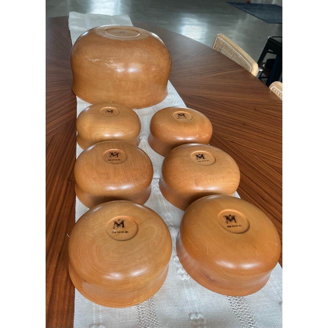 1970s Italian Manzoni Pietro for Vietri Olive Wood Salad Bowl Set- 7 Pieces For Sale In Houston - Image 6 of 11