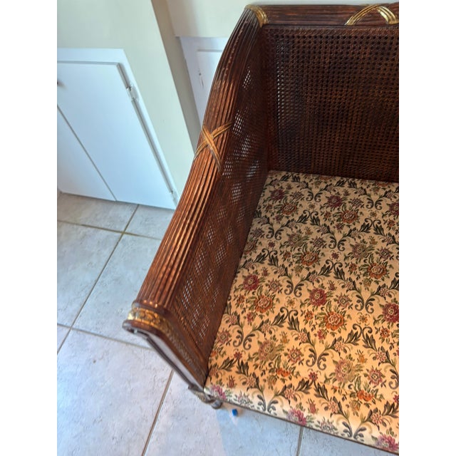 Mid 20th Century Vintage French Country Louis XVI Style Cane Settee Carved Mahogany & Gilded For Sale - Image 5 of 11