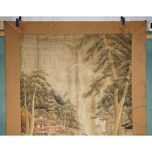 Antique Japanese Meiji Hand-Embroidered Silk Tapestry, 1880 For Sale - Image 4 of 15