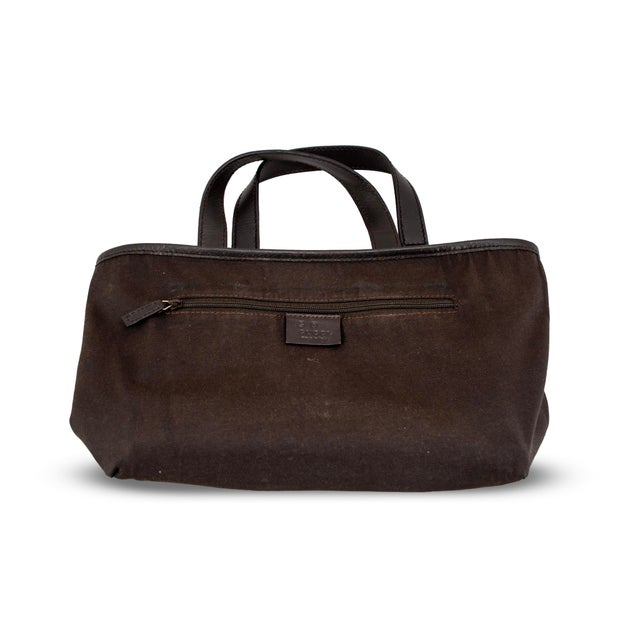 Gucci Gg Canvas Small Tote Brown Monogram Leather-Trim Gold-Hardware Bag For Sale - Image 9 of 12