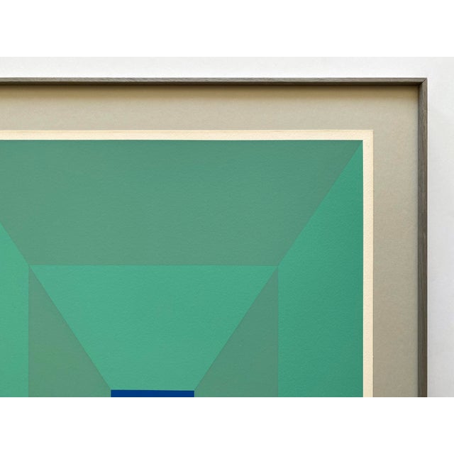Josef Albers Vintage 1971 Limited Edition Hand Signed " P-Blue " Framed Mid Century Modernist Exhibition Silkscreen Print For Sale - Image 12 of 18