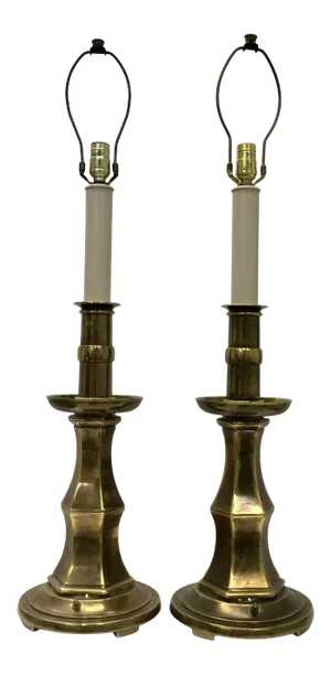 Tall Vintage Patinated Brass Stiffel Lamps - a Pair