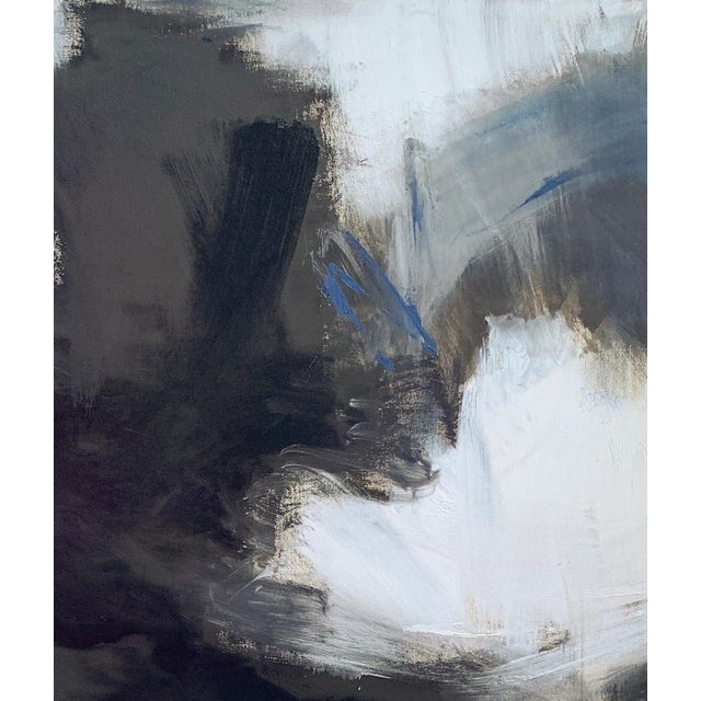 “Updraft I” is an original abstract oil painting on canvas that I painted mainly in black and white with blue accents. My...