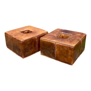 Vintage Hand Crafted Western Leather Ottomans - a Pair For Sale
