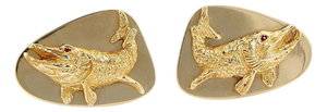 Mid 20th Century Tiffany & Co. Ruby 14k Yellow Gold Fish Cufflinks, A Pair