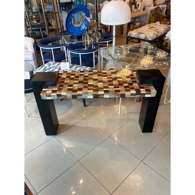 Brown Marquis Collection Beverly Hills Wall Mirror Stone Pen Coconut Shell Wood For Sale - Image 8 of 13