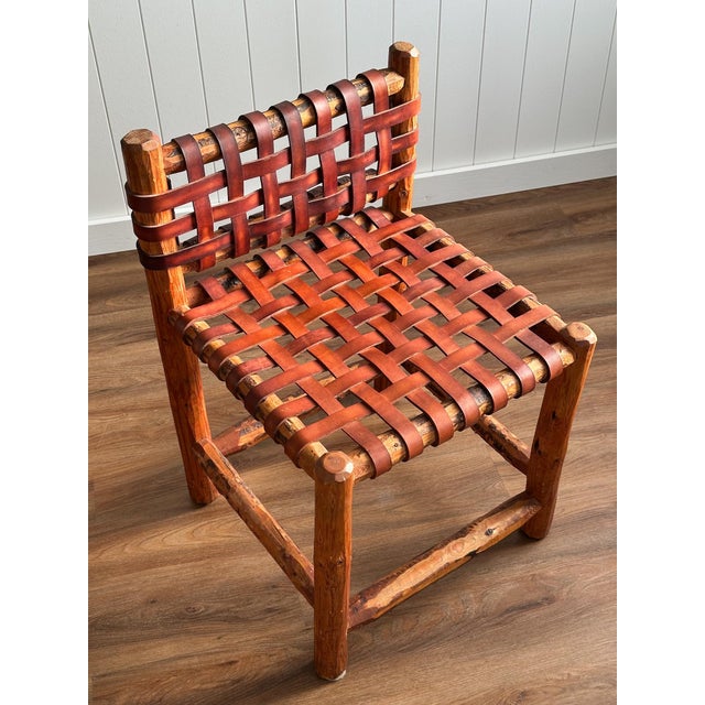 1940s Tuscan Leather Strap & Wood Dining Chairs, Set of 4 For Sale - Image 14 of 17