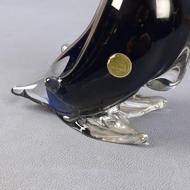 Sommerso Murano Glass Sculpture of Swan in Cobalt Blue, 1970s For Sale - Image 9 of 13