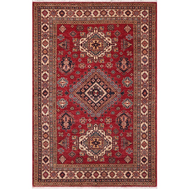 Rustic Super Kazak Red/Beige Wool Rug - 4'9'' X 6'8'' For Sale - Image 10 of 10