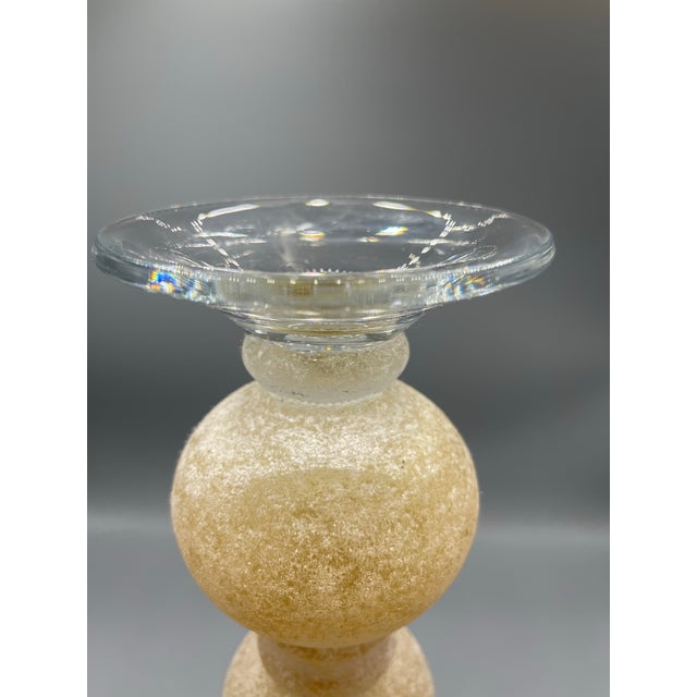 Tall Gold Textured Art Glass Candlestick With Clear Glass Base For Sale - Image 4 of 6