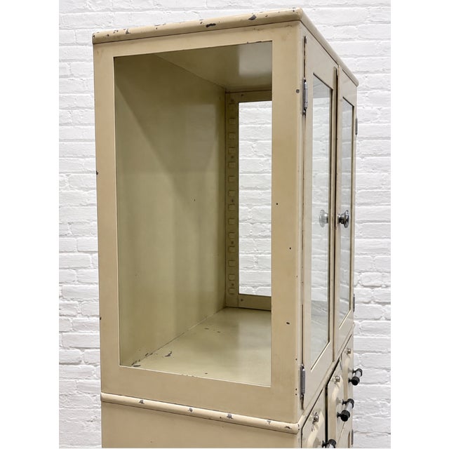 Vintage Art Deco Industrial Metal Medical Cabinet on Casters, C. 1930’s For Sale - Image 9 of 13