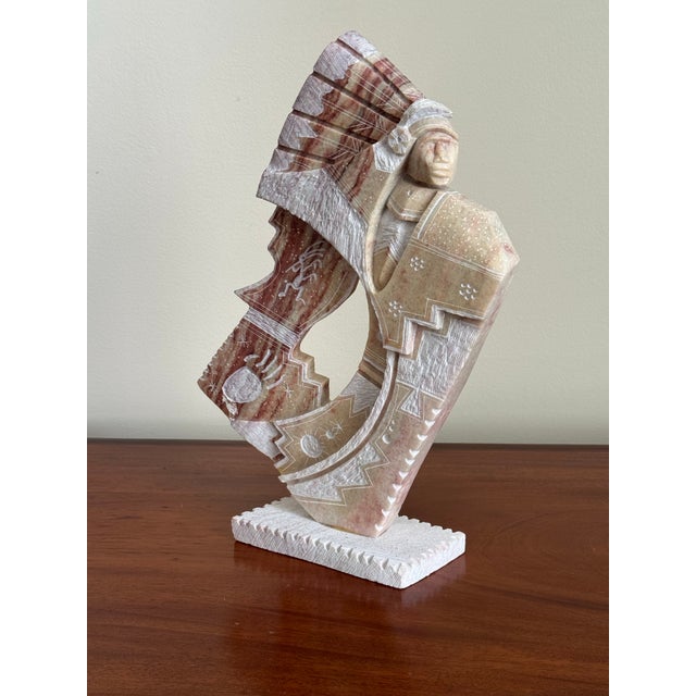 Navajo Alabaster Chief Sculpture by Richard Silver, 1980s Gallery Scale - 13" For Sale - Image 10 of 12