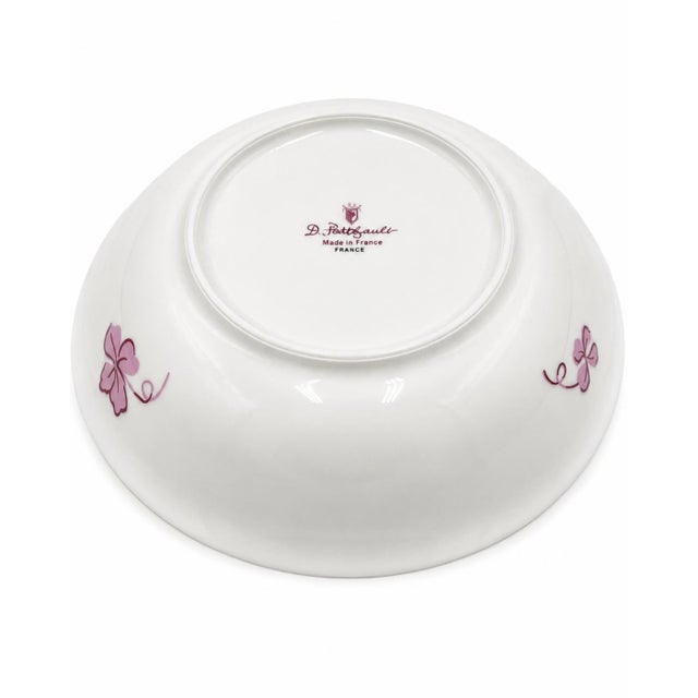 White Vintage D. Porthault Limoges Pink Tréfles Clover Bowl For Sale - Image 8 of 10
