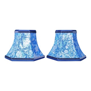 Marbleized Paper Hexagon Bell Frames Candle Clip Sconce Handmade Lampshades - a Pair For Sale