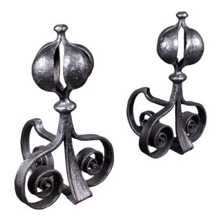 Pair of Antique Fireplace Andirons, French, Country House Hearth, Art Nouveau For Sale