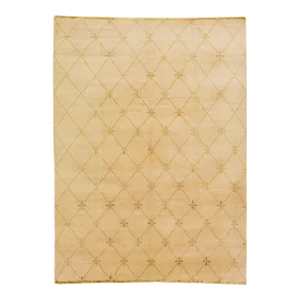 2010s Tan Modern Tibetan Handmade Tribal Designed Wool & Silk Rug