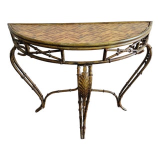 Vintage Hollywood Regency Faux Bamboo Half Moon Table For Sale